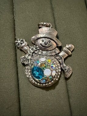 Silver Snowman Key & Card Holder Charm with Blue Crystal Accent
